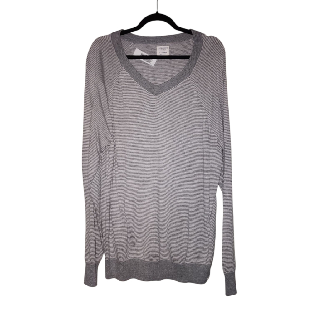 Lucky Brand Striped Sweater - Grey, Size 2X-Large
